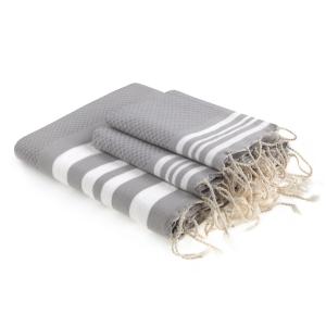 Foutas de bain (1 2) coton gris perle / blanc 100x200 2(40x…