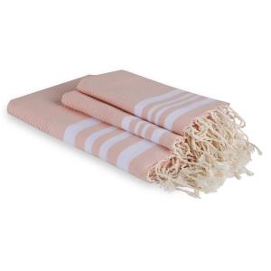 Foutas de bain (1 2) coton rose poudré / blanc 100x200 2(40…