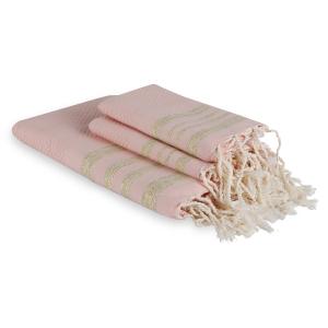 Foutas de bain (1 2) coton rose poudré / or 100x200 2(40x60…