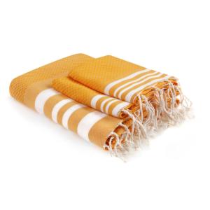 Foutas de bain (1 2) coton safran / blanc 100x200 2(40x60)