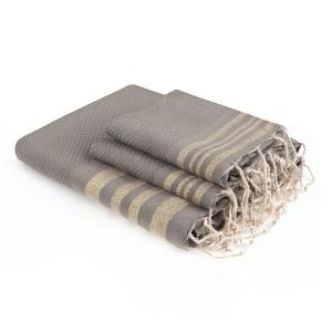 Foutas de bain (1 2) coton taupe clair / or 100x200 2(40x60)