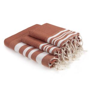 Foutas de bain (1 2) coton terracotta / blanc 100x200 2(40x…