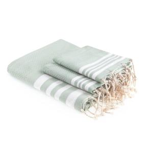 Foutas de bain (1 2) coton vert d'eau / blanc 100x200 2(40x…