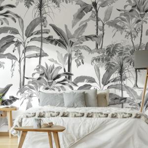 fresque panoramique palmiers milou gris blanc 300x280cm