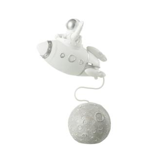 Fusée avec astronaute en synthétique blanc 15x7x23 cm