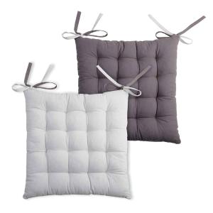 Galette de chaise bicolore coton gris/perle 40x40
