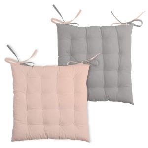 Galette de chaise bicolore coton poudre/souris 40x40