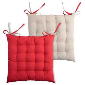 Galette de chaise bicolore coton rouge 40x40 cm