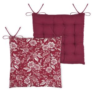 Galette de chaise motif fleurs coton rouge 38x38 cm