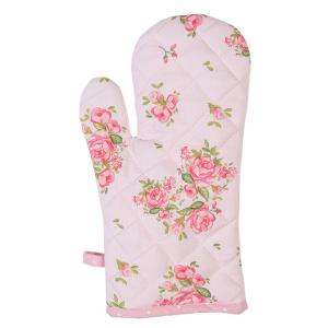 Gant de cuisine 100% coton blanc motif fleuri roses 18x30cm