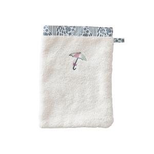 Gant de toilette coton bio bouclette brodé blanc 15 x 21 cm