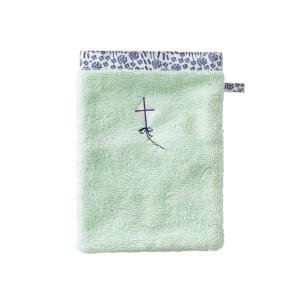 Gant de toilette coton bio bouclette brodé vert 15 x 21 cm