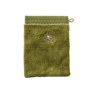 Gant de toilette coton bouclette brodé jacquard vert 15x21