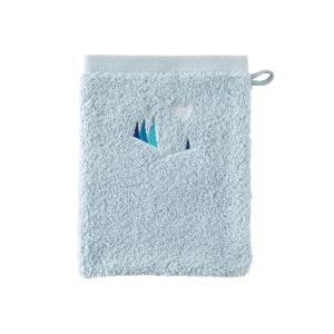 Gant de toilette coton brodé bleu 15 x 21 cm