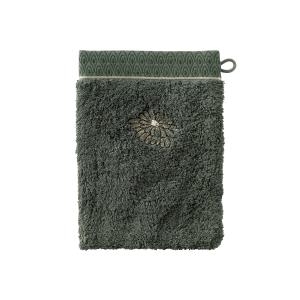 Gant de toilette coton brodé bouclette jacquard vert 15x21