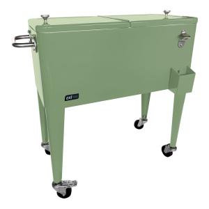 Glacière à roulettes, couleur verte, métal 76 litres
