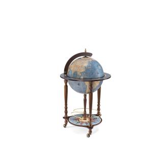 Globe bar mappemonde en bois bleu poudre 55x55xh93