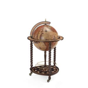 Globe bar mappemonde en bois brun miel 55x55xh93