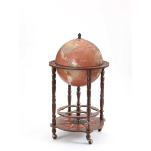 Globe bar mappemonde en bois cognac 50x50xh93cm