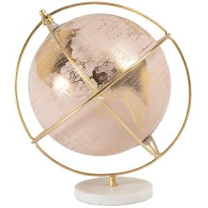 Globe carte du monde rose et métal doré