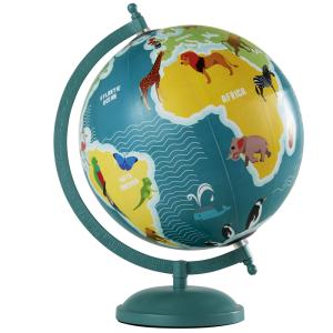 Globe terrestre carte du monde animaux en métal bleu et mul…