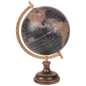 Globe terrestre carte du monde en manguier noir