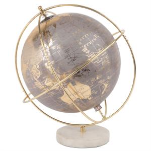 Globe terrestre carte du monde gris, doré et blanc