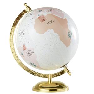 Globe terrestre carte du monde rose en métal doré