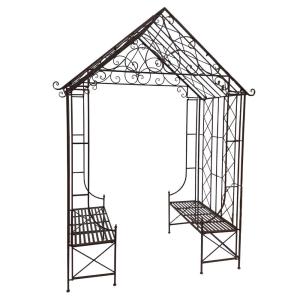 Gloriette kiosque maison abri banc jardin fer marron 200x11…