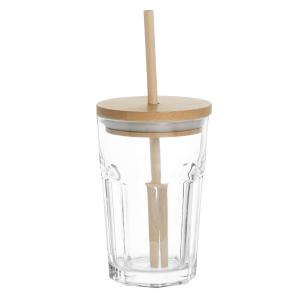 Gobelet en verre avec couvercle et paille en bambou 0,43L