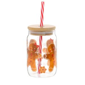 Gobelet en verre motifs biscuits de Noël et paille blanche…