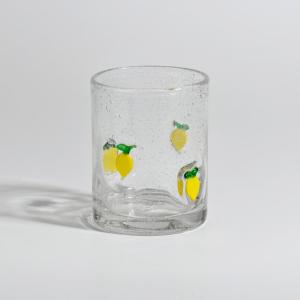 Gobelet en verre transparent motif citron jaune
