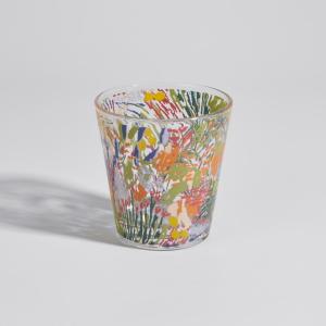 Gobelet en verre transparent motif floral multicolore