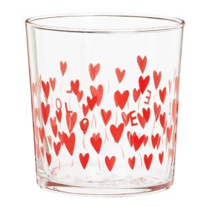 Gobelet en verre transparent motifs cœurs rouges