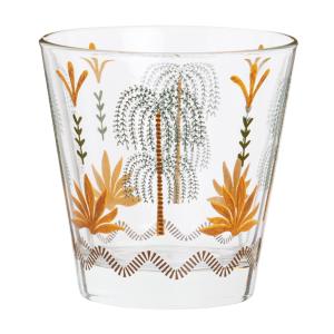 Gobelet en verre transparent motifs palmes multicolores
