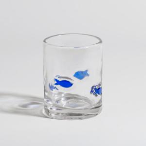 Gobelet en verre transparent motifs poissons bleus