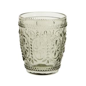 Gobelet en verre vert motif floral en relief