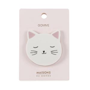 Gomme chat blanc, noir et rose