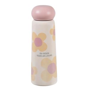 Gourde en acier beige motif fleurs roses et jaunes 0,5L