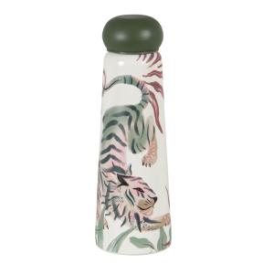Gourde en acier beige motifs tigre et végétaux verts 0,5L