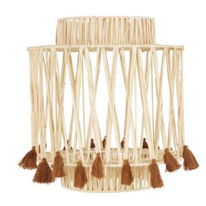 Grand abat-jour pour suspension en raphia beige et pompons…