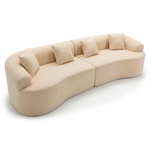 Grand canapé incurvé 5 places tissu teddy beige