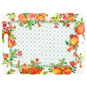 Grand plateau en melamine à poignées imprimé de grenades 55…