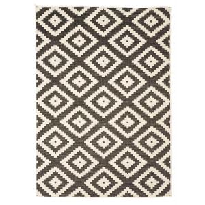 Grand tapis extérieur terrasse, kilim reversible noir et cr…