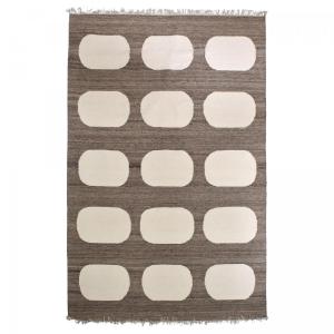 Grand tapis salon kilim tissé main en laine, beige et marro…