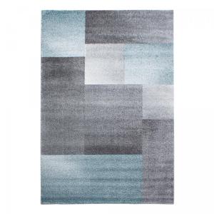 Grand tapis salon, motif géométrique, bleu 200x290