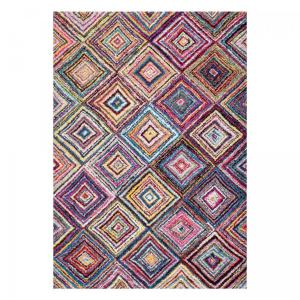 Grand tapis salon tissé motif géométrique, multicolore 240x…