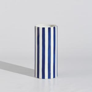 Grand vase en grès motif à rayures blanches et bleues H45