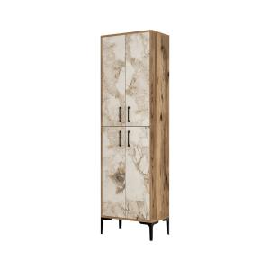 Grande armoire polyvalente effet bois beige, marbre blanc 6…