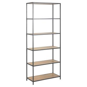Grande bibliothèque droite 5 niveaux en mdf et métal beige